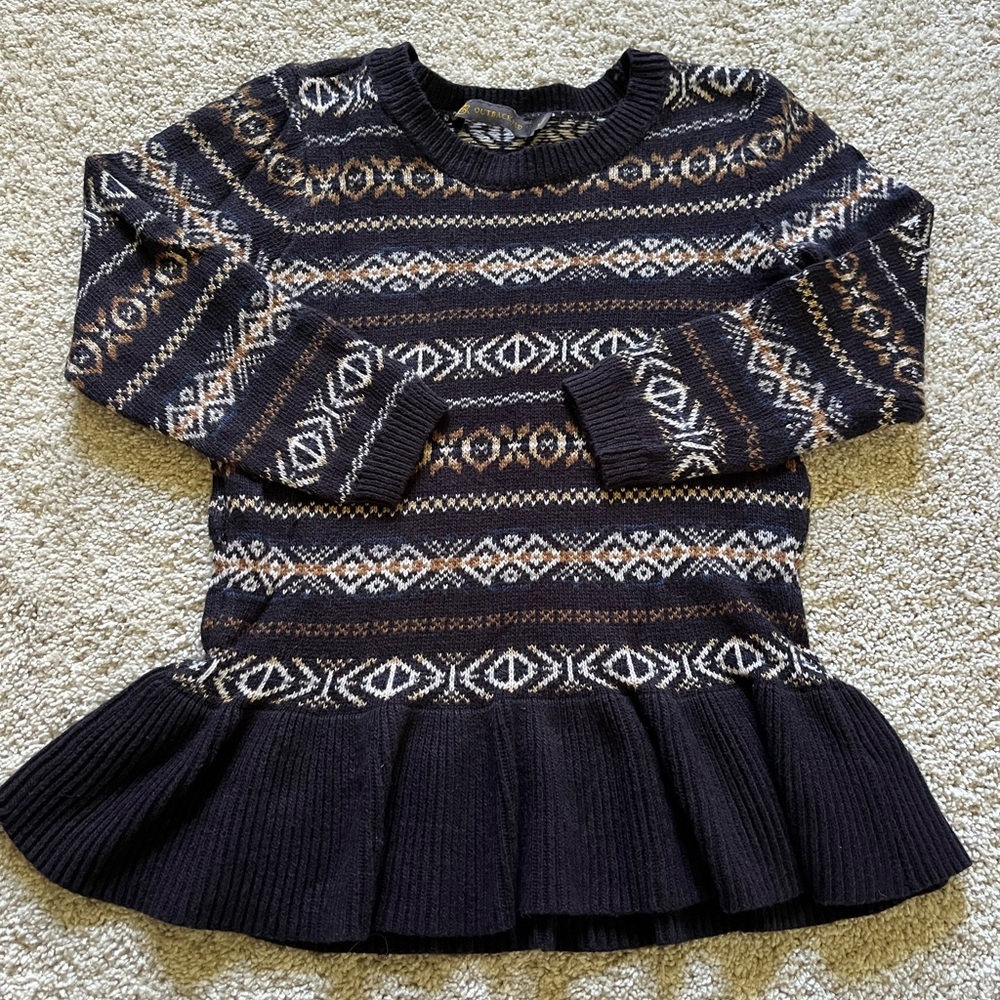 Outback Red Women’s Peplum Sweater Size Medium Navy Blue Stripes Rabbit Hair